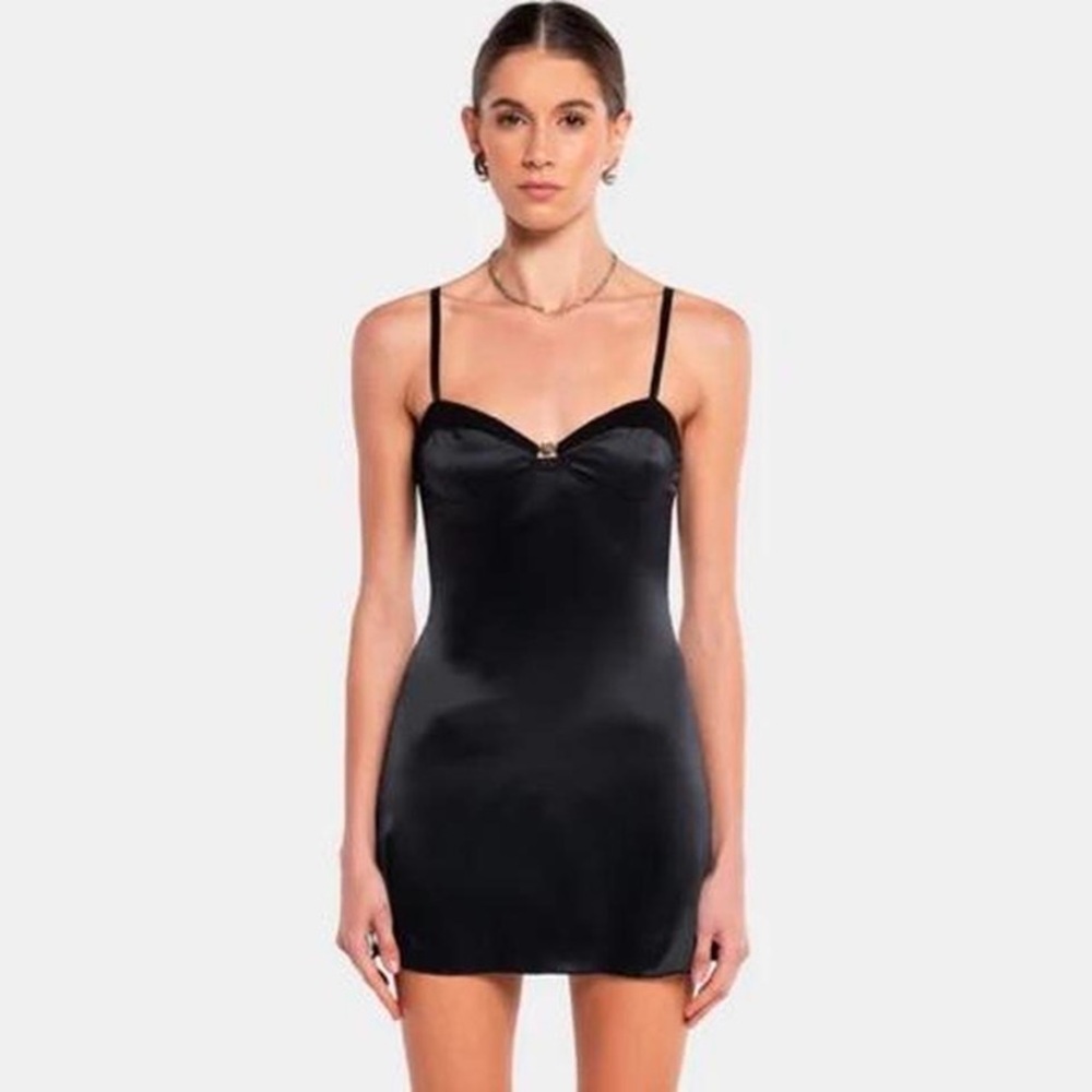 NWT - Black Satin Low Back Slip Dress